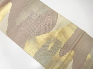 アンティーク　服部織物製　こはく錦霞模様織出し袋帯（材料）